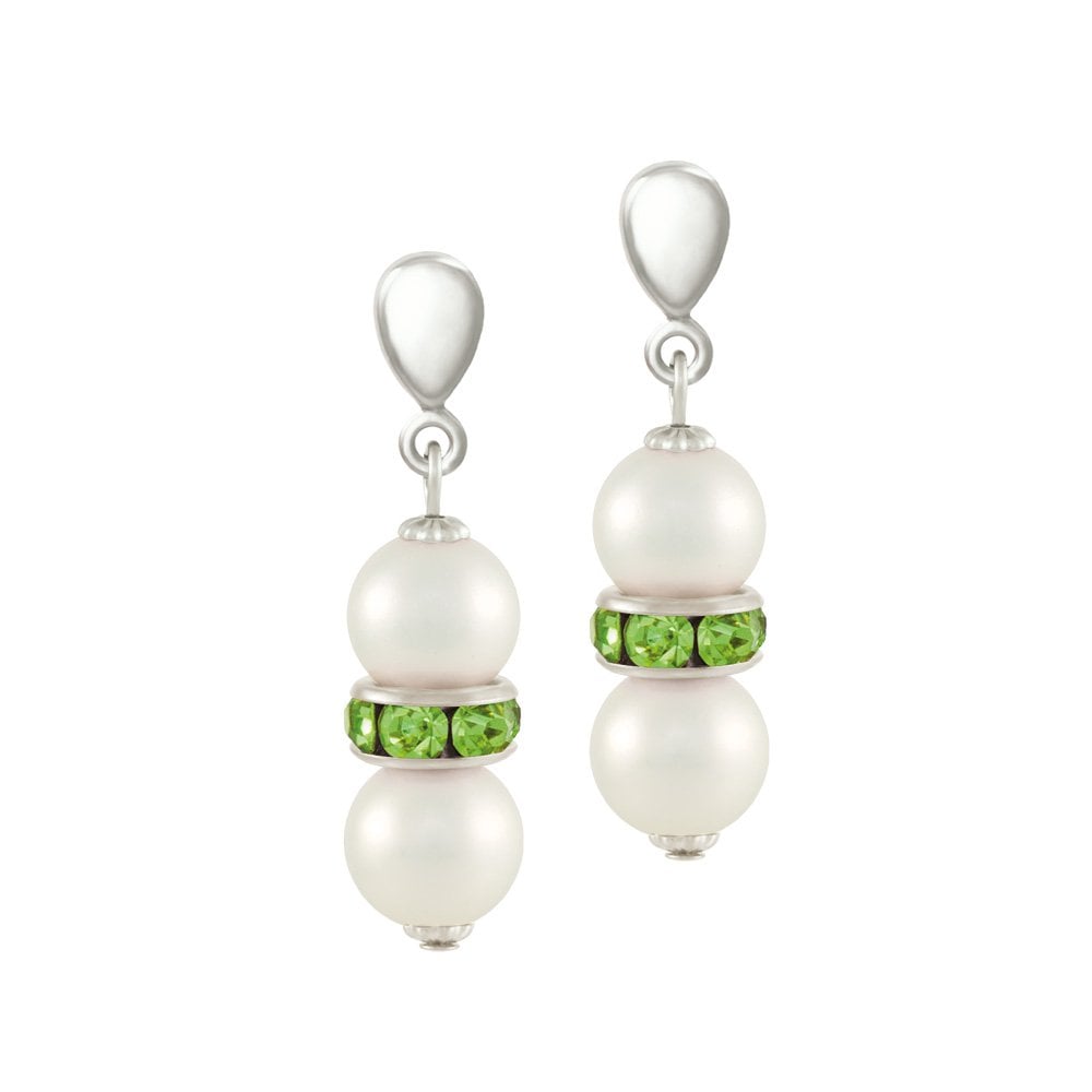 Kaleidoscope Peridot Green Crystal Shell Pearl Silver Tone Screw Back Clip On Earrings