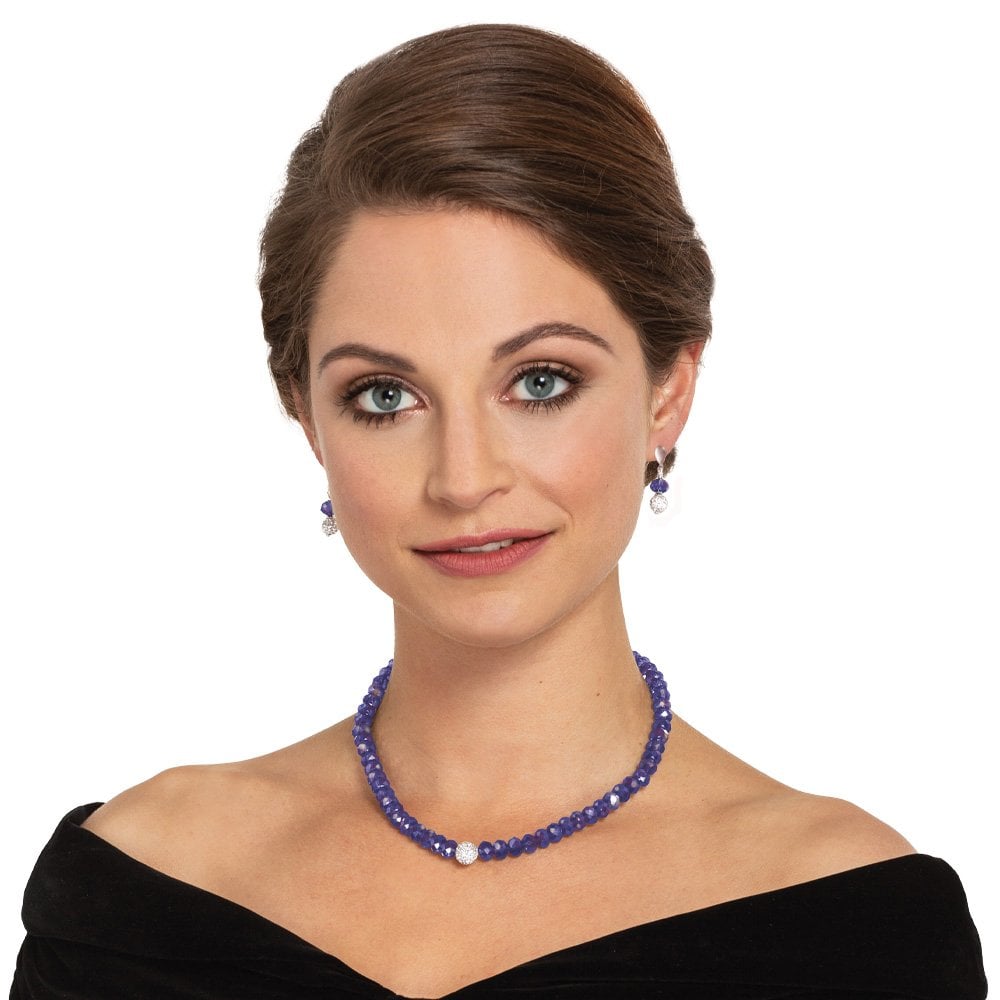 Majestic Royal Blue Crystal Silver Tone Drop Screw Back Clip On Earrings