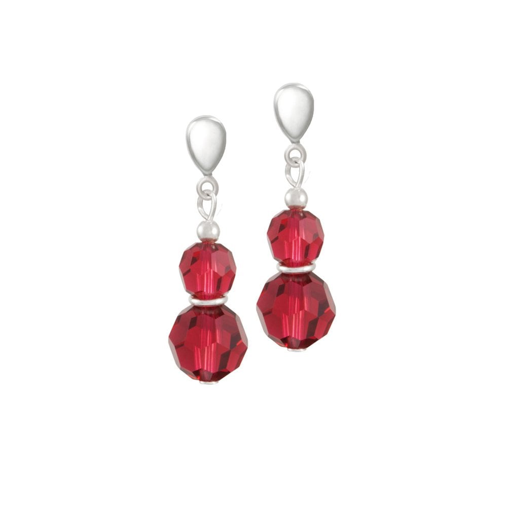 Echo Scarlet Red Crystal Silver Tone Drop Screw Back Clip On Earrings