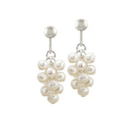 Lustrous White FW Pearl Cluster Silver Tone Drop Screw Back Clip On Earrings