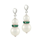 Alpine Emerald Crystal Shell Pearl Silver Tone Drop Screw Back Clip On Earrings