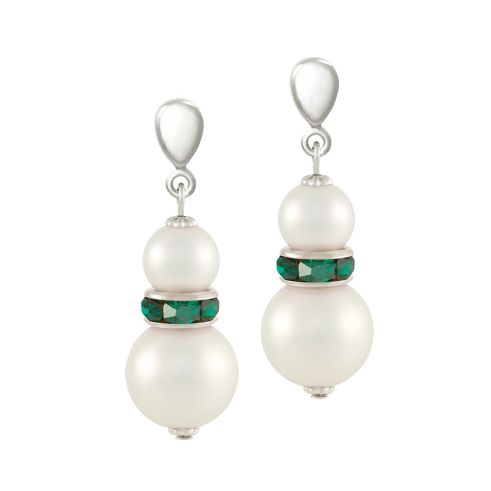 Alpine Emerald Crystal Shell Pearl Silver Tone Drop Screw Back Clip On Earrings