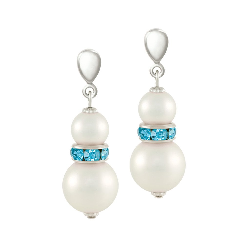 Alpine Aqua Crystal Shell Pearl Silver Tone Drop Screw Back Clip On Earrings