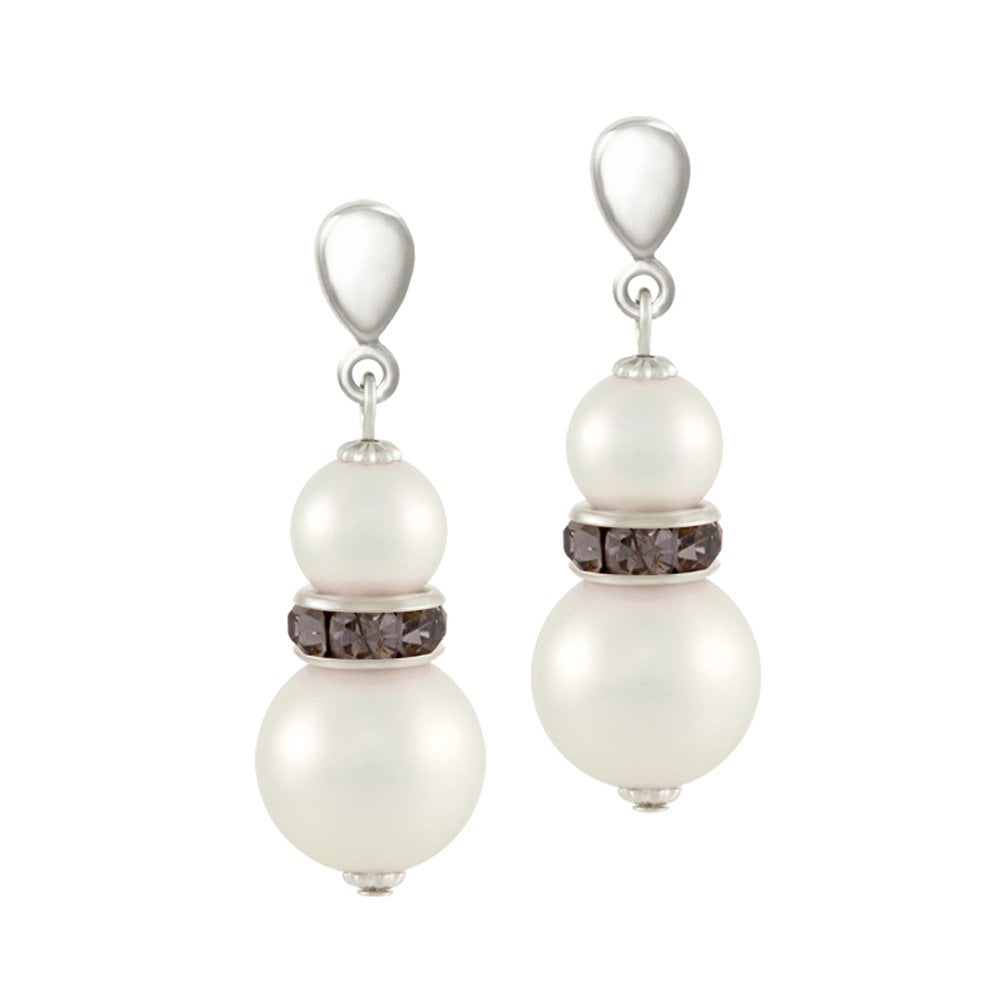 Alpine Smoky Crystal Shell Pearl Silver Tone Drop Screw Back Clip On Earrings