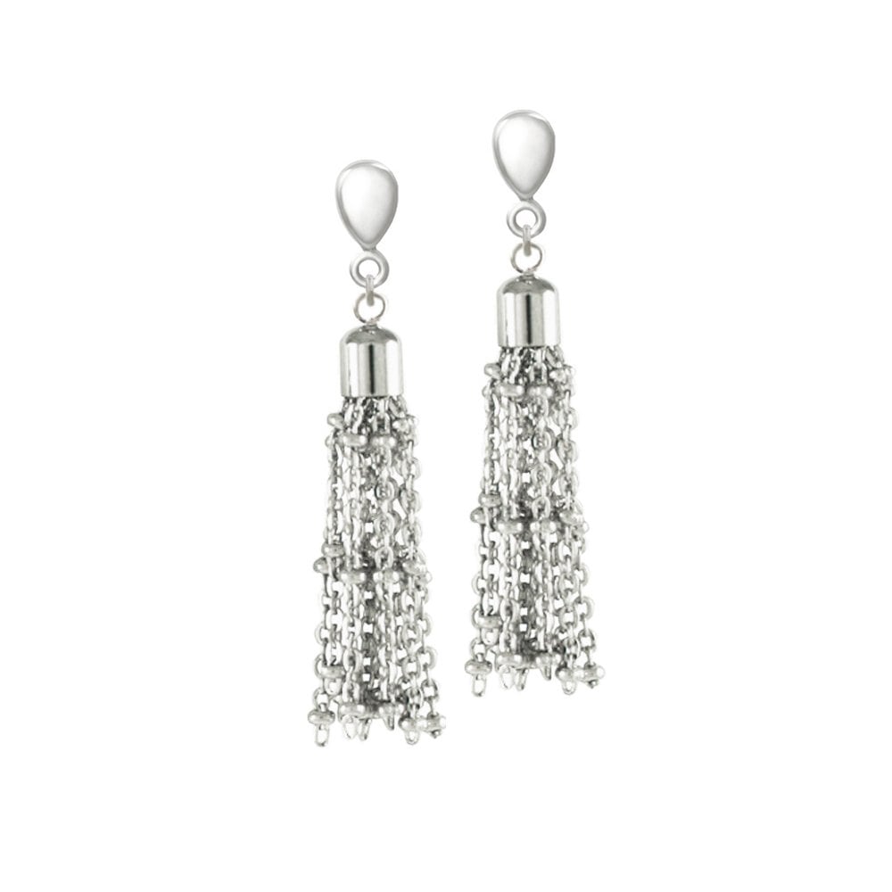 Kensington Stainless Steel Tassel Silver Tone Drop Screw Back Clip On Earrings