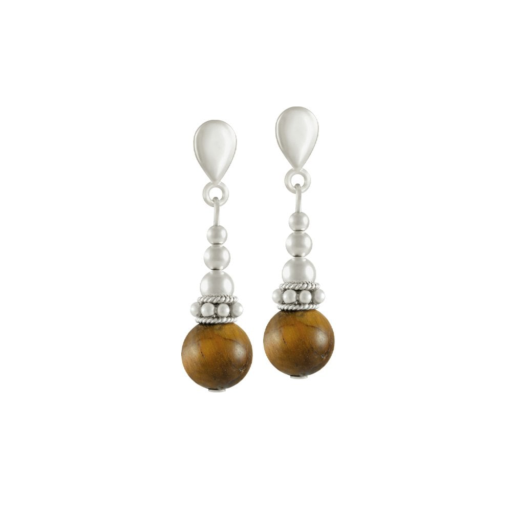 Bella Tiger's Eye Silver Tone Drop Screw Back Clip On Earrings