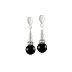 Bella Black Onyx Silver Tone Drop Screw Back Clip On Earrings