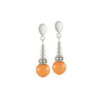 Bella Deep Peach Jade Silver Tone Drop Screw Back Clip On Earrings