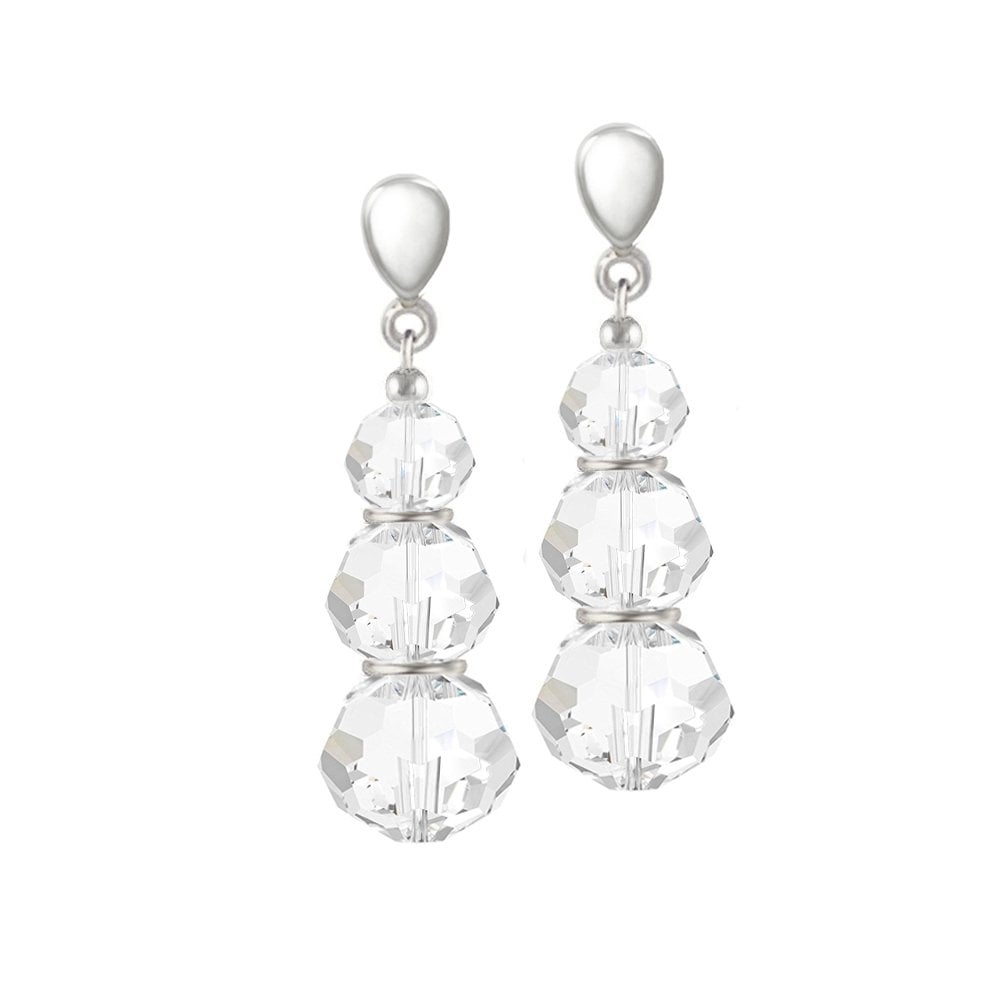 Trinity Clear Crystal Silver Tone Drop Screw Back Clip On Earrings