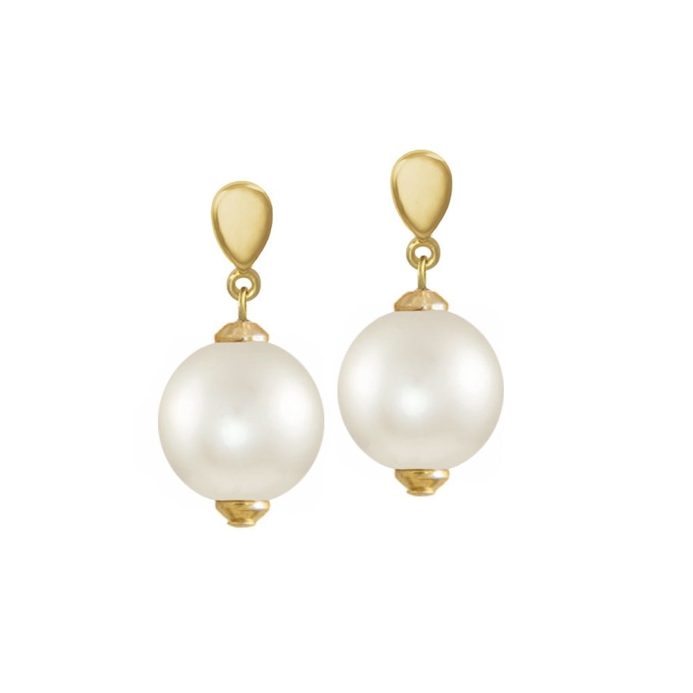 La Perla 14mm White Shell Pearl Gold Tone Drop Pierced Earrings