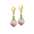 Essentia Green Pink White Malaysian Jade Gold Tone Drop Clip On Earrings