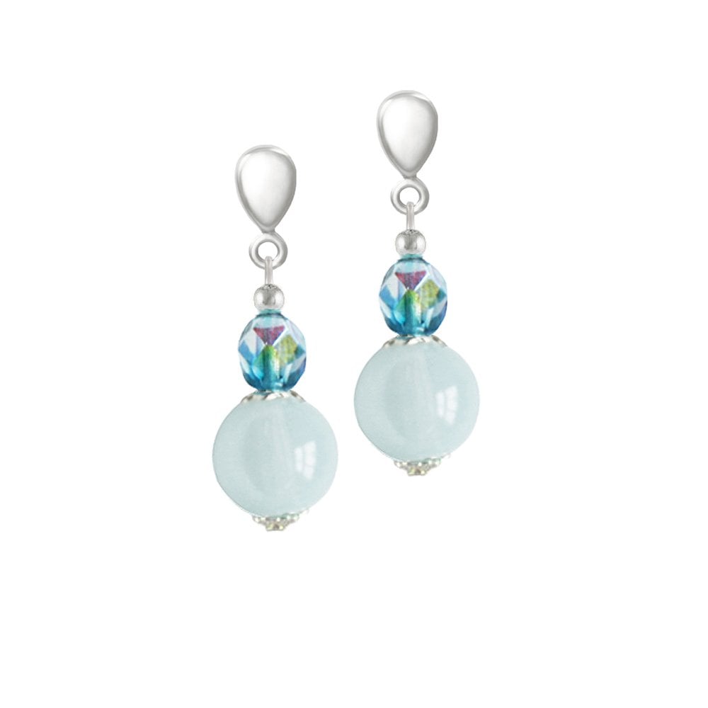 Morning Dew Blue/Aqua Czech Crystal Silver Tone Drop Clip On Earrings
