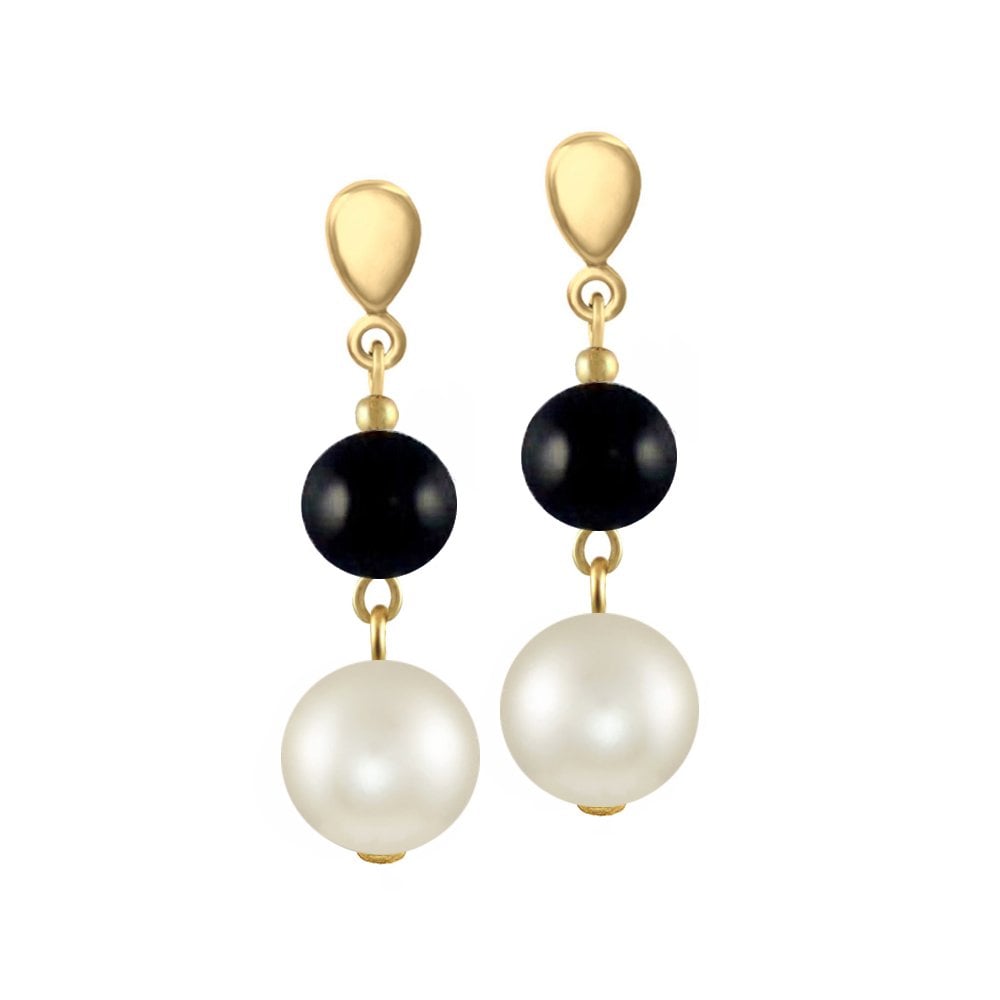 Cabaret Black & White Pearl Gold Tone Drop Pierced Earrings