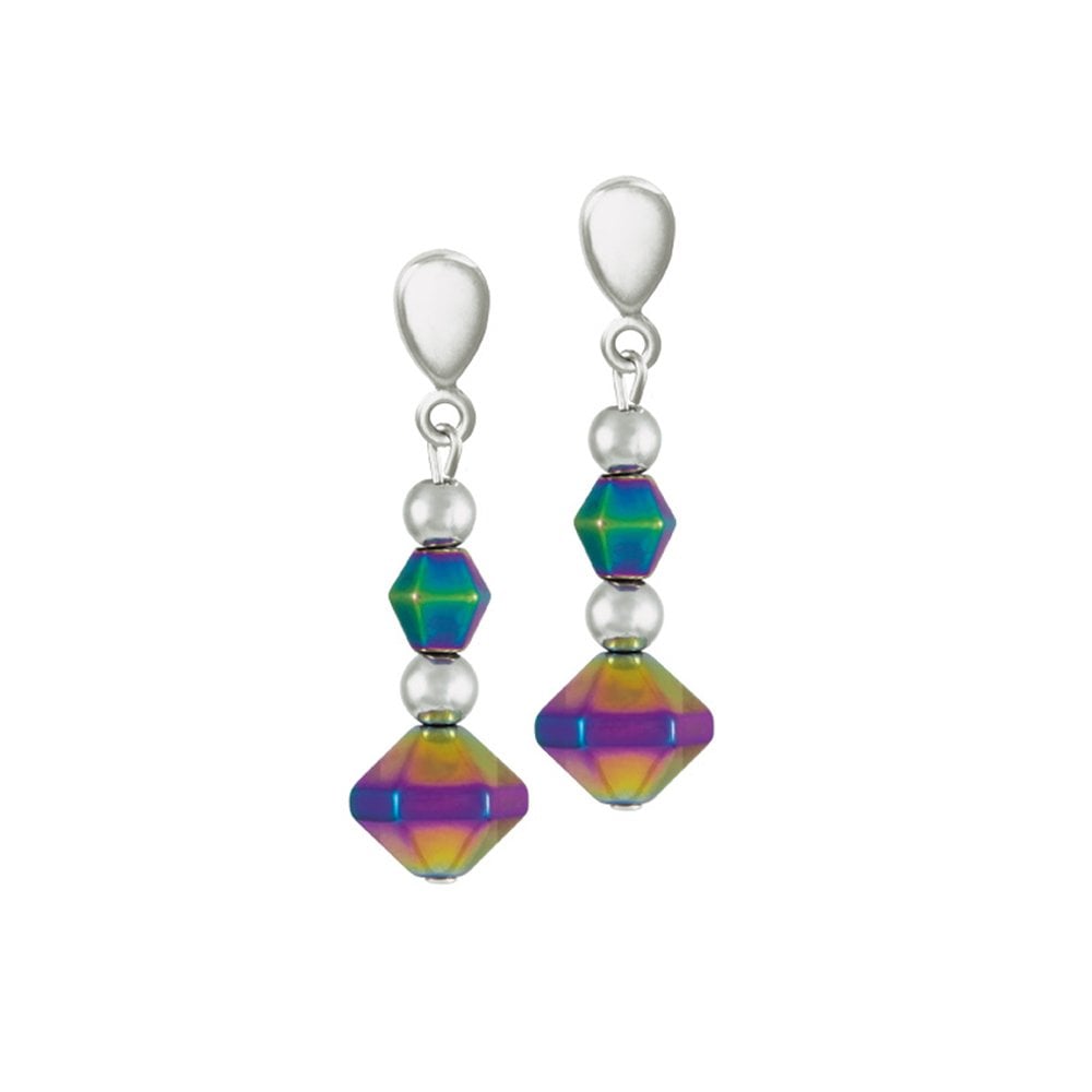 Vivacity Rainbow Hematite Drop Clip On Earrings