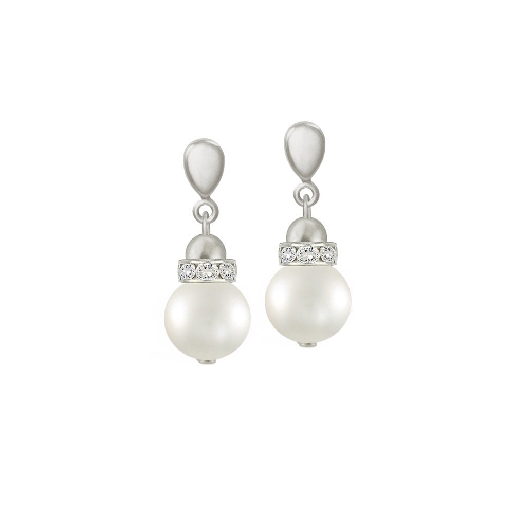Lustro White Shell Pearl Silver Tone Drop Clip on Earrings