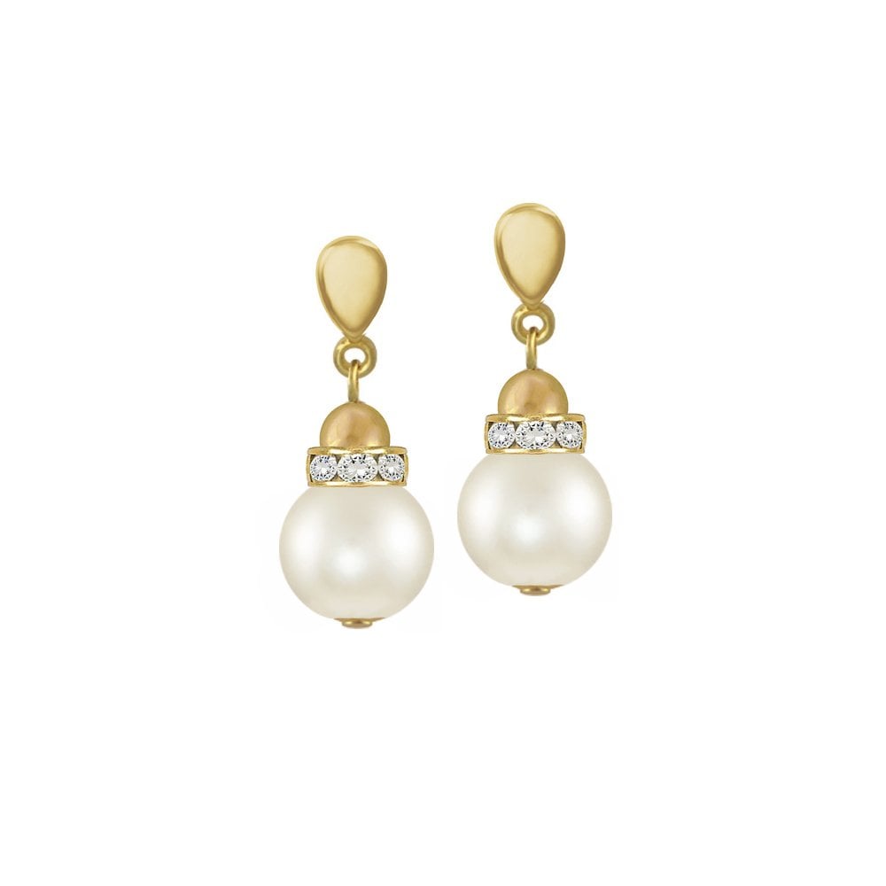 Lustro White Shell Pearl Gold Tone Drop Clip on Earrings
