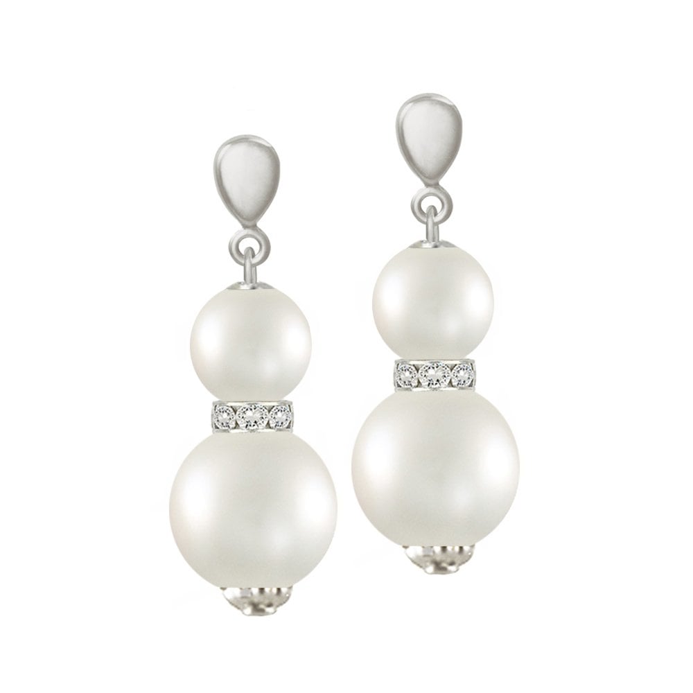 Soiree White Shell Pearl Teardrop Silver Tone Drop Clip On Earrings