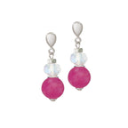 Rhapsody Fuchsia Pink Jade and Crystal Drop Clip On Earrings