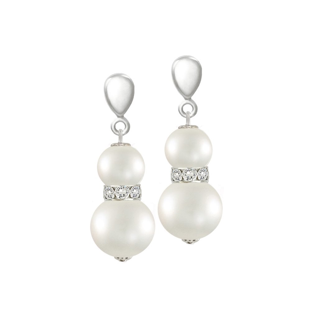 Sierra White Shell Pearl & Crystal Silver Tone Drop Clip On Earrings