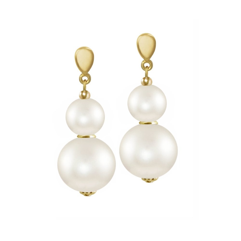 Purity White Shell Pearl Gold Tone Drop Pierced Earrings