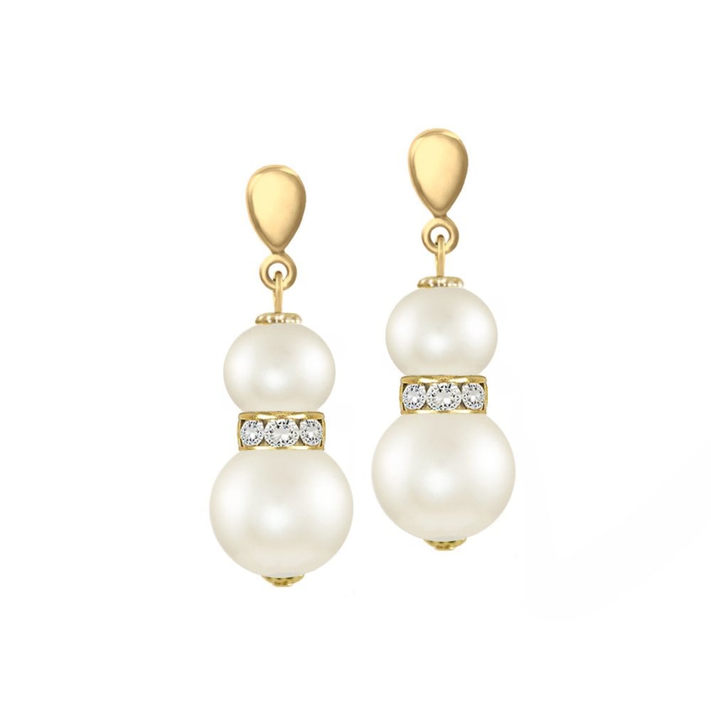 Sierra White Shell Pearl & Crystal Gold Tone Drop Pierced Earrings