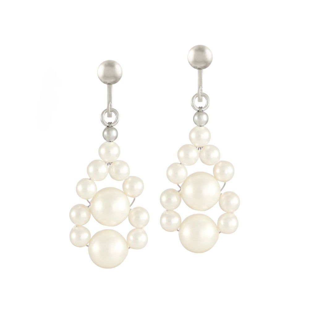 Adorn White Shell Pearl Silver Tone Drop Clip on Earrings