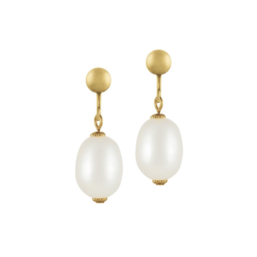 Doyenne White Freshwater Pearl Gold Tone Drop Clip On Earrings