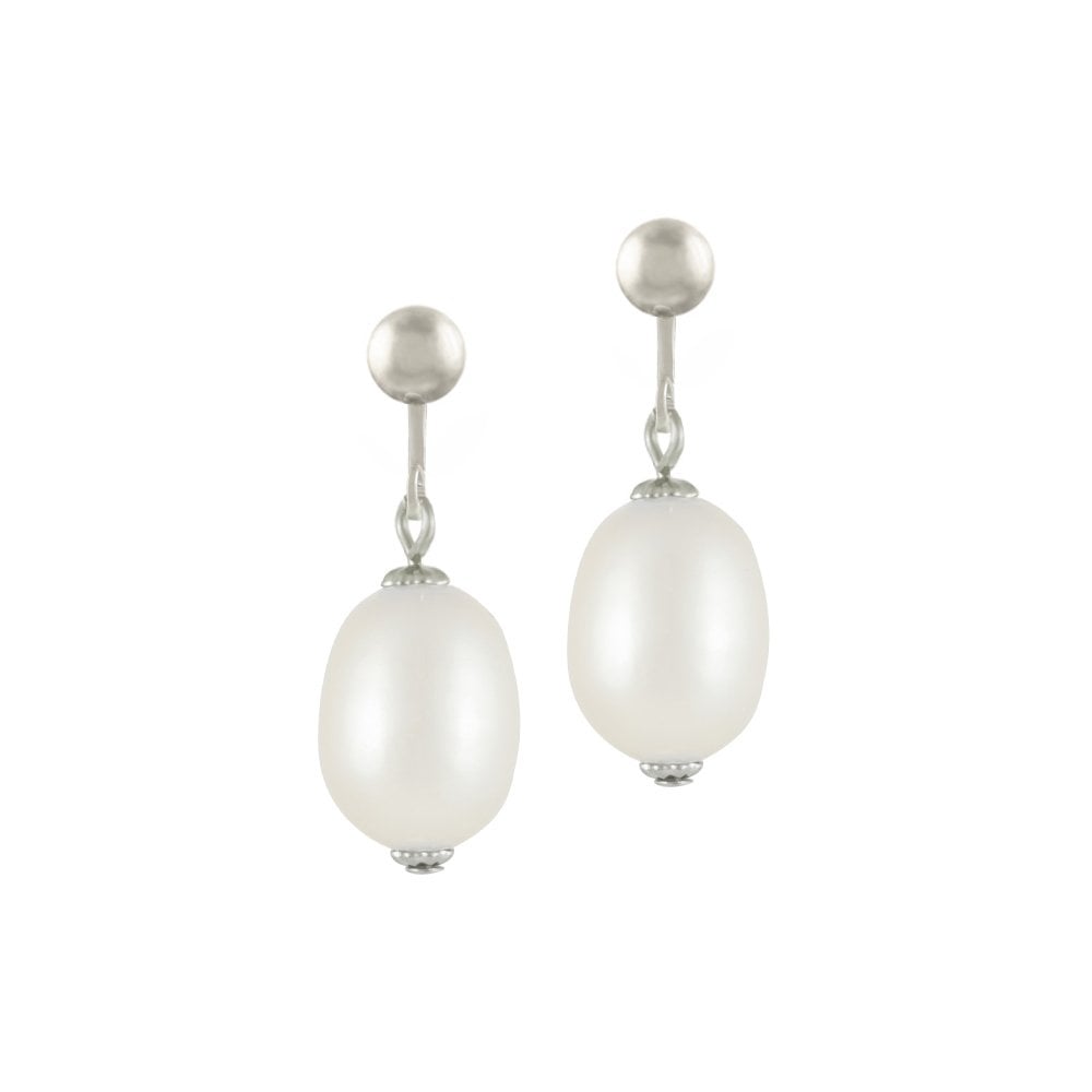Doyenne White Freshwater Pearl Silver Tone Drop Clip On Earrings