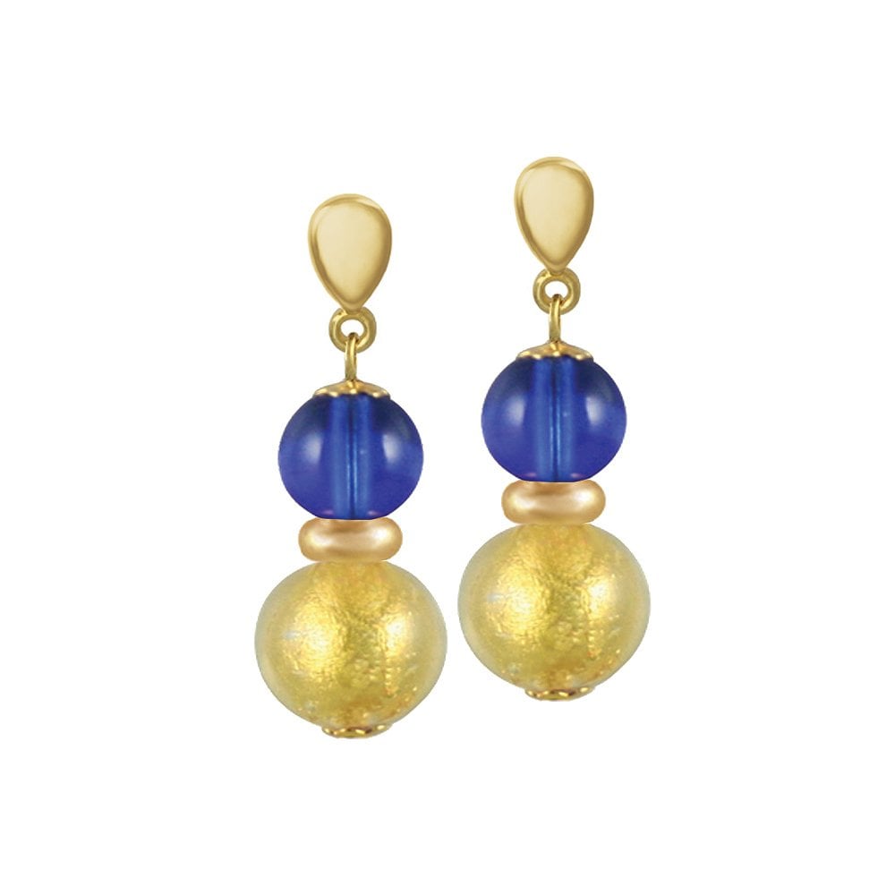 Veneto Sapphire Blue Murano Glass Gold Tone Drop Clip On Earrings