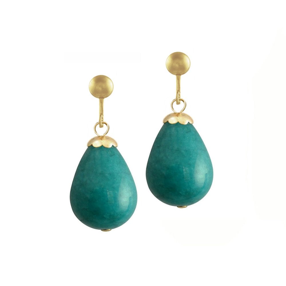 Fontana Teal Jade Gold Tone Drop Clip On Earrings