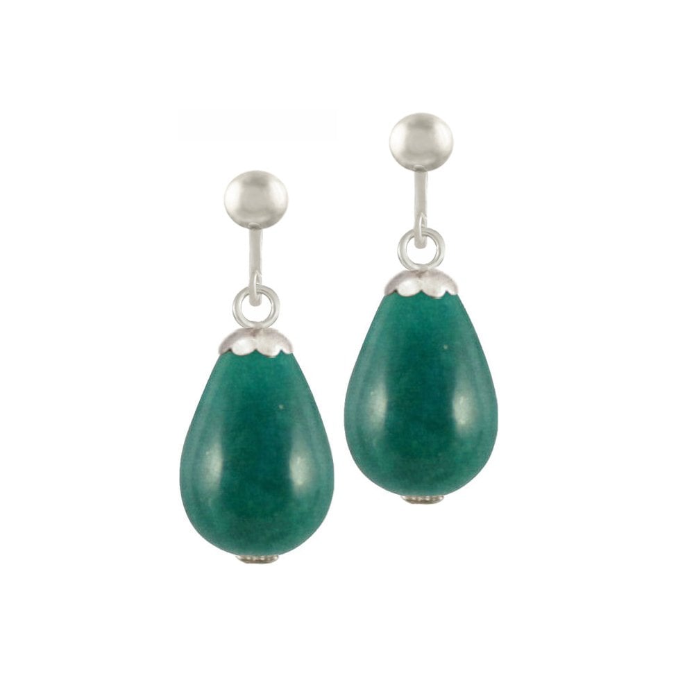 Fontana Teal Jade Silver Tone Drop Clip On Earrings