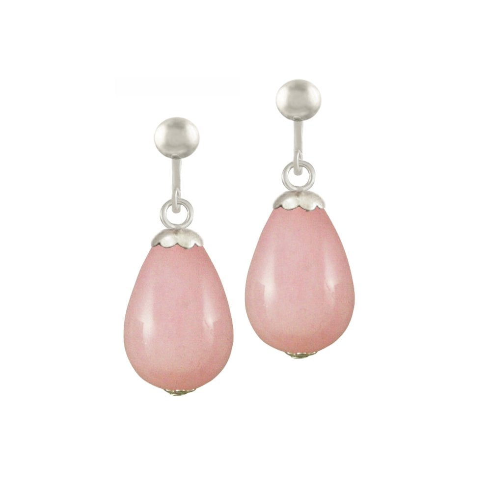 Fontana Rose Pink Jade Silver Tone Drop Clip On Earrings