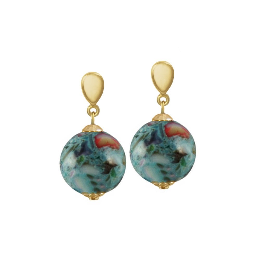 Madreperla Turquoise Mother Of Pearl Shell Gold Tone Drop Clip On Earrings