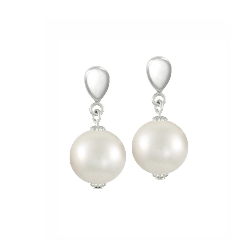 La Perla 12mm White Shell Pearl Silver Tone Drop Clip on Earrings