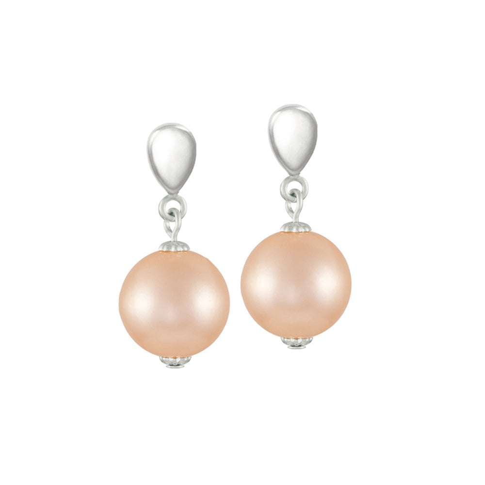 La Perla 12mm Peachy Pink Shell Pearl Silver Tone Drop Clip on Earrings