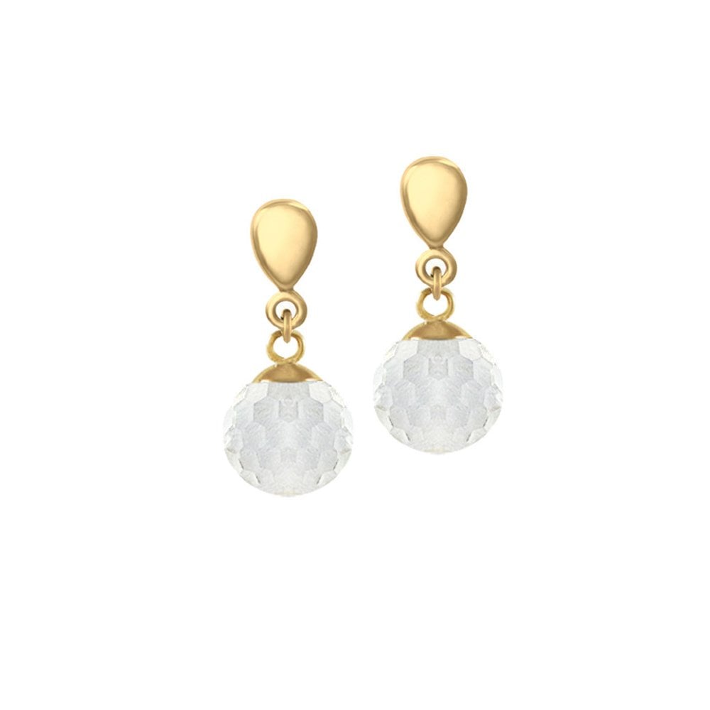 Belgravia Crystal Disco Ball Gold Tone Stainless Steel Drop Clip On Earrings