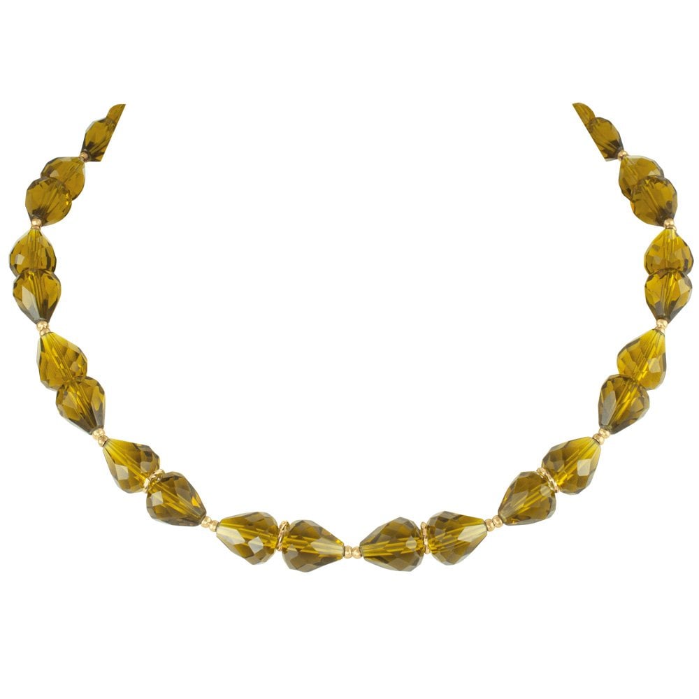 Sophistication Olive Green Crystal Gold Tone Necklace