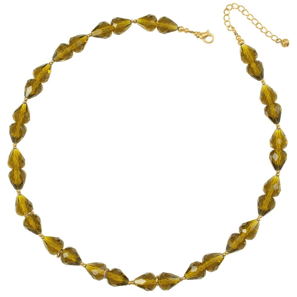 Sophistication Olive Green Crystal Gold Tone Necklace