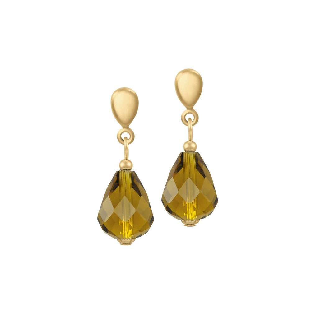 Sophistication Olive Green Crystal Gold Tone Drop Pierced Earrings