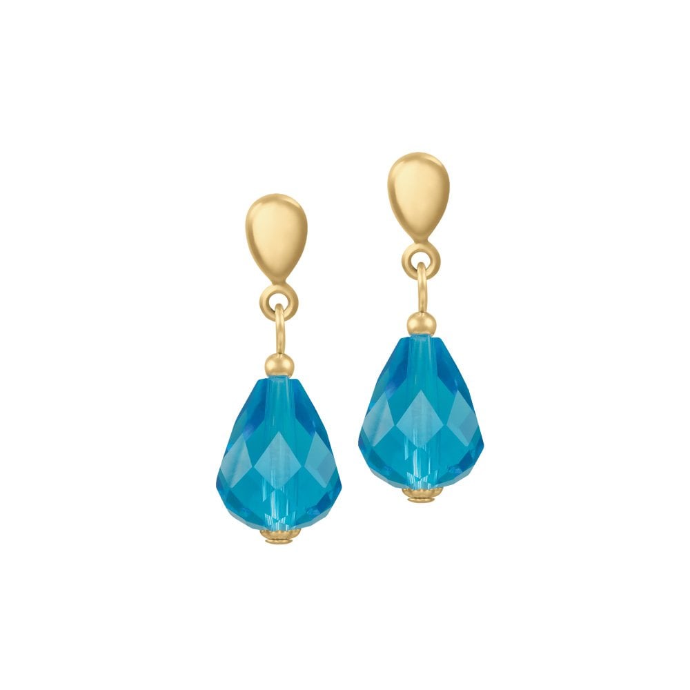 Sophistication Turquoise Crystal Gold Tone Drop Pierced Earrings