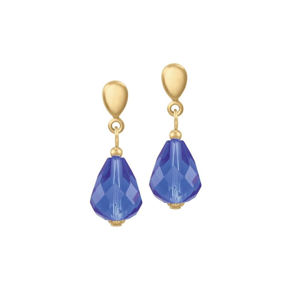 Sophistication Sapphire Blue Crystal Gold Tone Drop Pierced Earrings