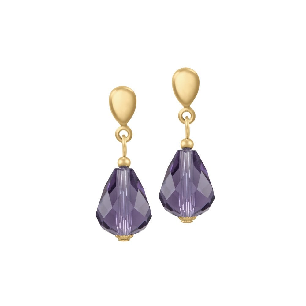 Sophistication Amethyst Crystal Gold Tone Drop Clip On Earrings