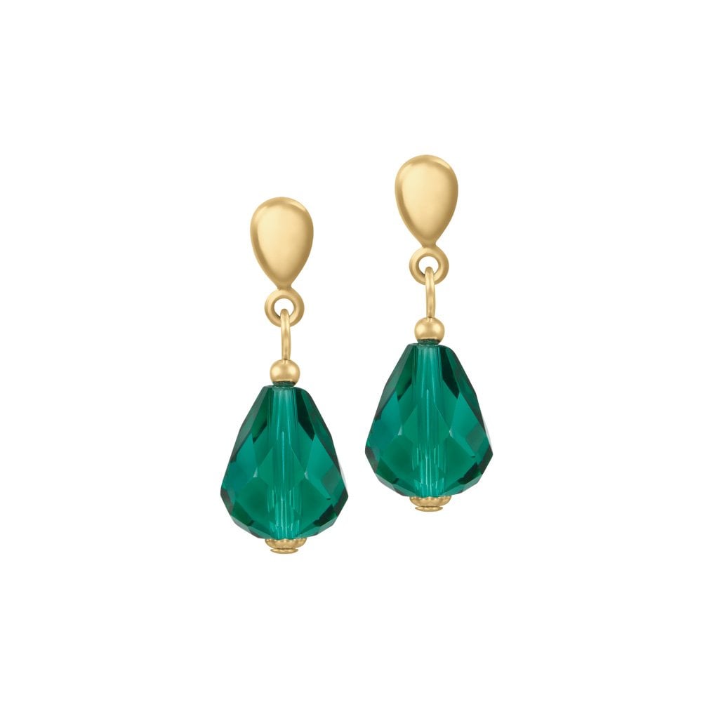 Sophistication Teal Crystal Gold Tone Drop Clip On Earrings