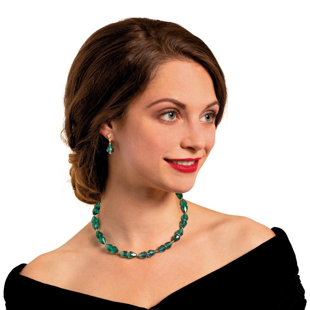 Sophistication Teal Crystal Gold Tone Drop Clip On Earrings