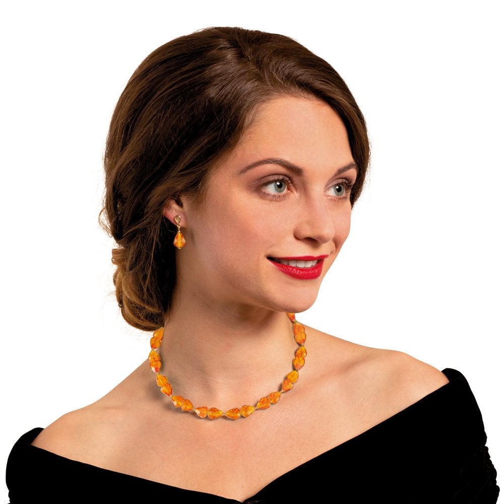 Sophistication Amber Crystal Gold Tone Drop Clip On Earrings