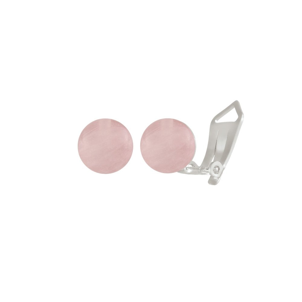 Solo Rose Quartz Semi Precious Sterling Silver Stud Clip On Earrings