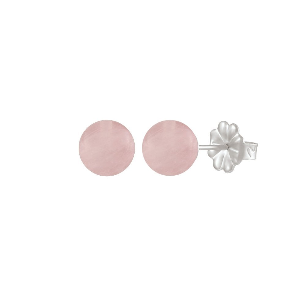 Solo Rose Quartz Semi Precious Sterling Silver Stud Pierced Earrings
