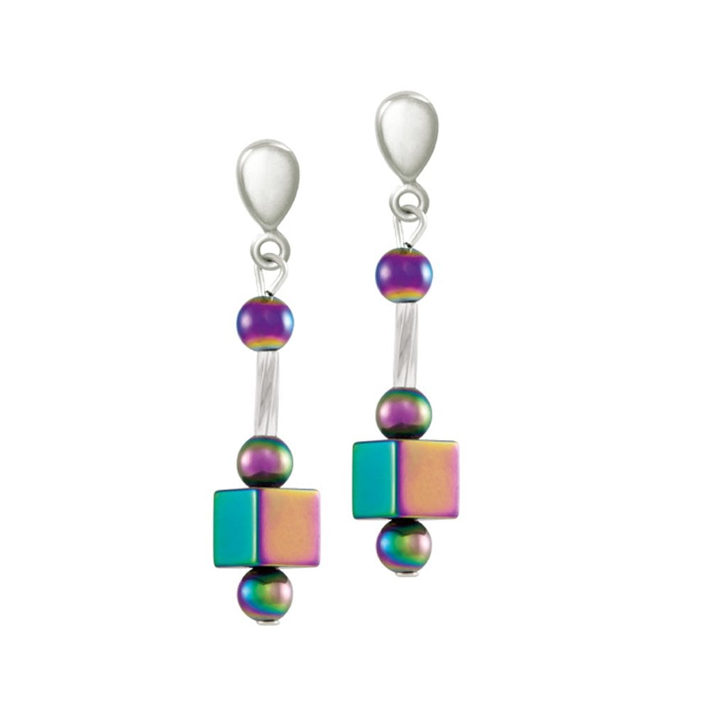 Imagination Rainbow Hematite Drop Clip On Earrings