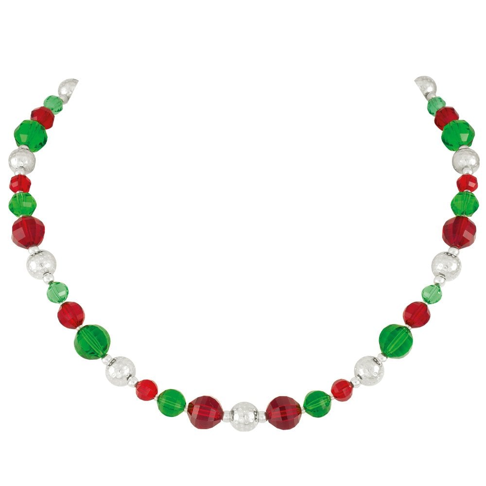 Festivity Scarlet and Fern Green Crystal Silver Tone Necklace