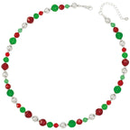 Festivity Scarlet and Fern Green Crystal Silver Tone Necklace